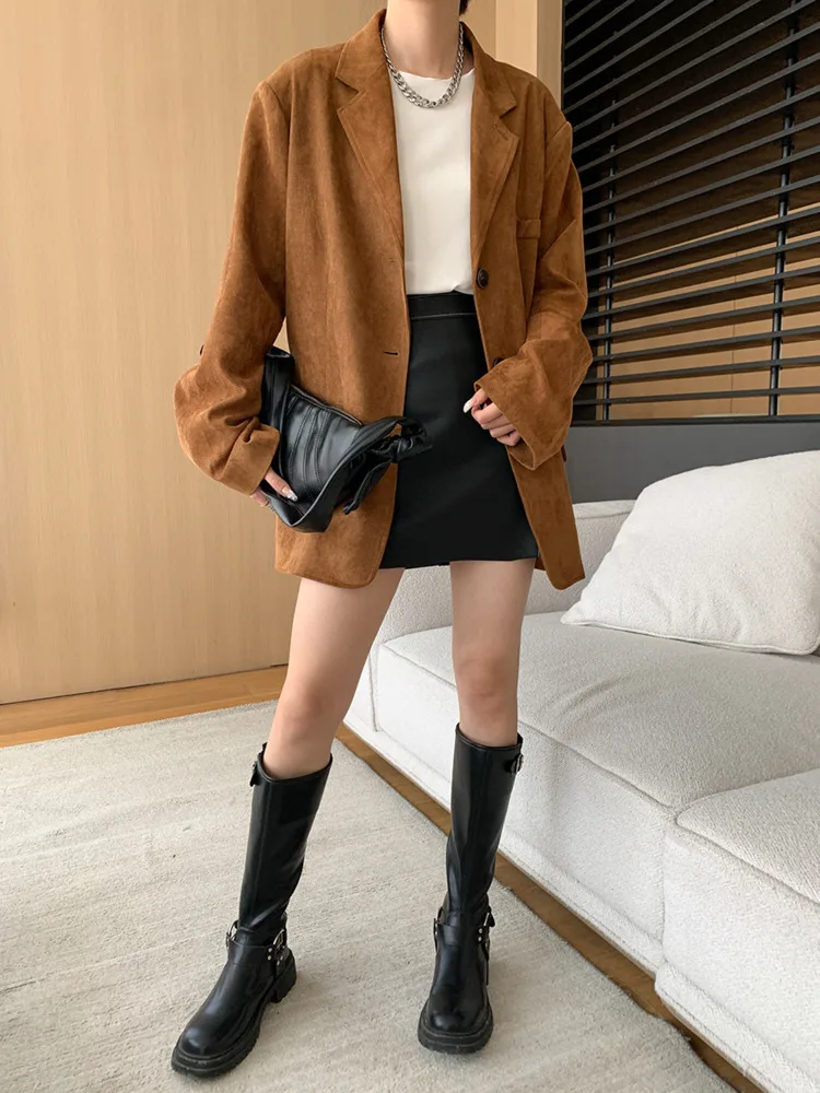 UCXQ Vintage Blazer Coat European Style Single Breasted Long Sleeve Loose All Match Casual Jacket Women 2024 Spring Autumn A9810