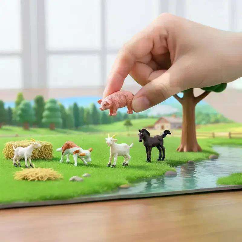 Realistic Farmer Farm Animal Figurine Set Educational Mini Landscape Toy