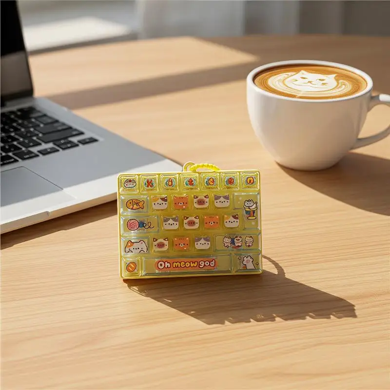 26 Keys Cute Mini Keyboard Fidget Keychain Cat Dog Patterns Stress Relief Toy