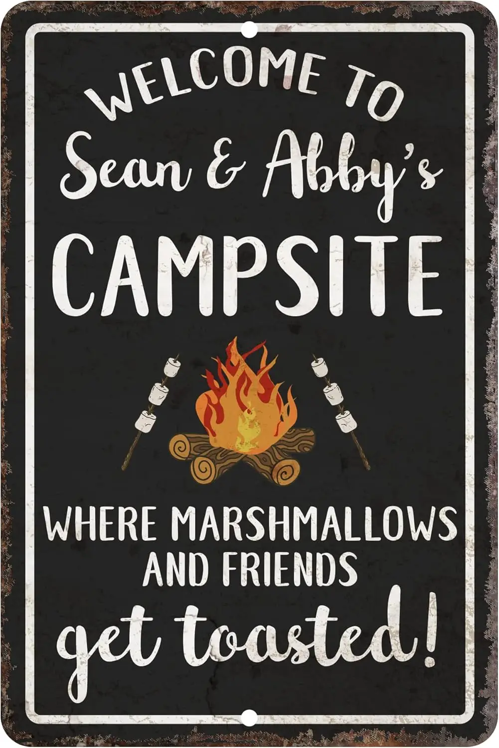 Personalized Welcome to the Campsite Where Marshmallows and Friends Get Toasted Metal Room Sign (es)-aluminum