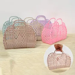 Plastic Portable Bath Basket Hollow Jelly Beach Holiday Portable Handbags Reusable And Easy To Clean Bath Basket Laundry Basket