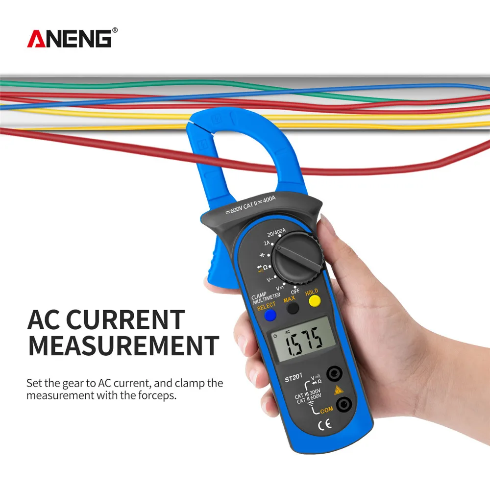 ANENG ST201 Digital Clamp Multimeter Resistance ohm Tester AC DC Clamp Ammeter Transistor Testers Voltmeter d Contact lcr meter