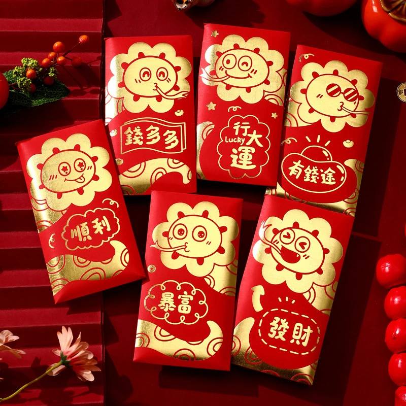 6Pcs 2025 New Year Red Envelopes Cartoon Snake Year Spring Festival  Chinese Style Money Bag Cute Blessing Red Packets Gifts