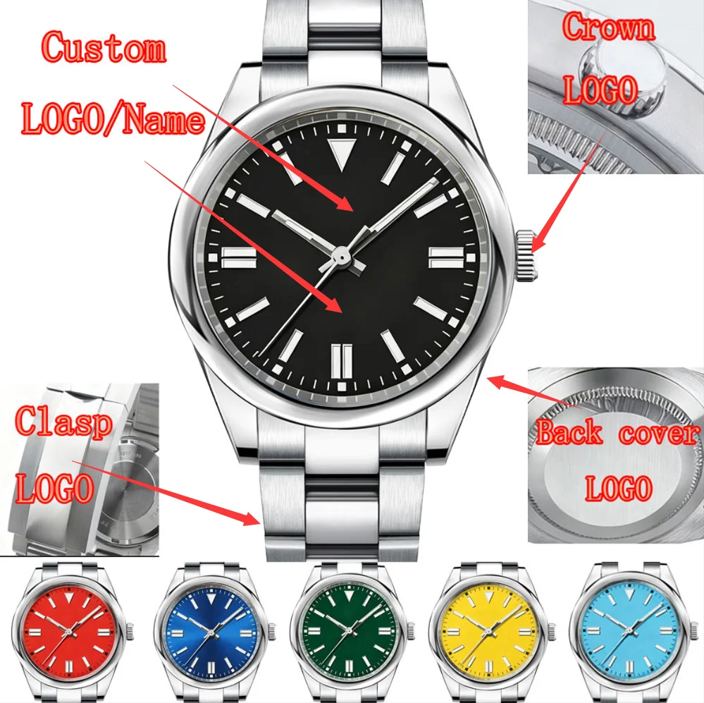 LOGO personalizzato Lusso NH35 Orologio automatico da uomo 36mm / 40mm Quadrante sterile Vetro zaffiro Orologi meccanici da uomo Reloj Hombre