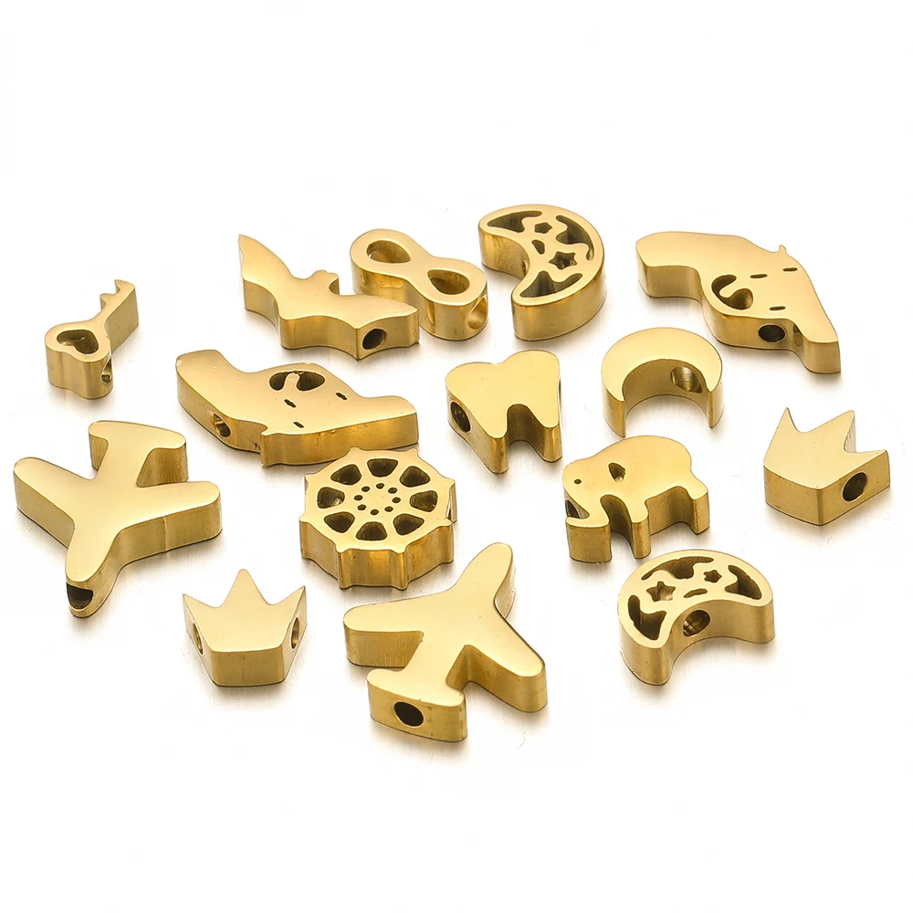5pcs Gold Color Stainless Steel Moon Star Crown Beads for Necklace Bracelet Charms DIY Jewelry Supplies Findings Accessories
