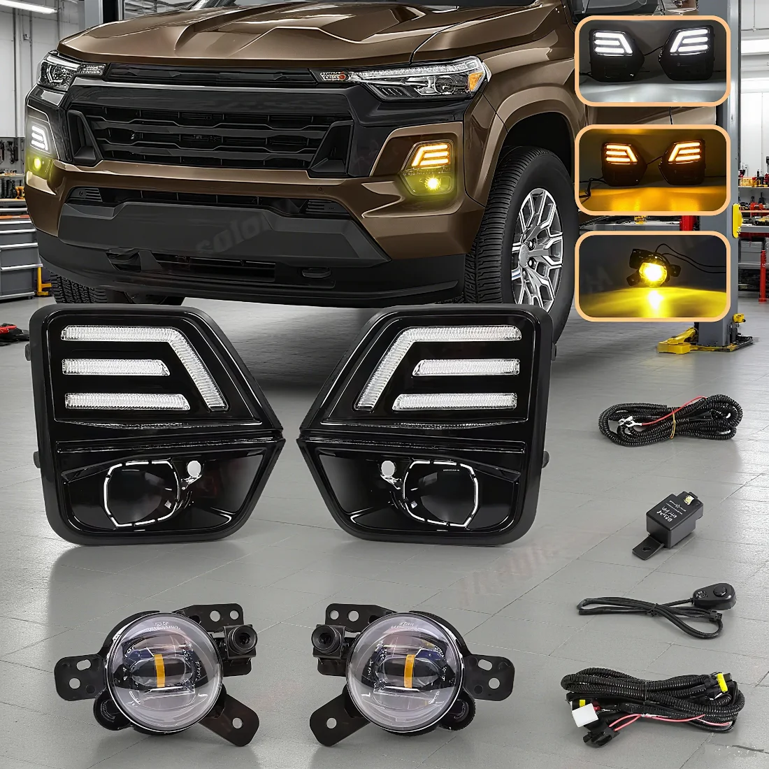 

LED Fog Lamp DRL For Chevrolet Colorado 2023 2024 Daytime Running Light Turn Signal Daylight Fog Lamp Kit Car Accessories 12V