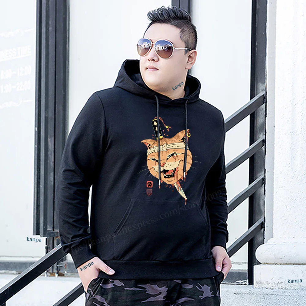 

Men's Oversized Hoodie Funny Hoodies Oversize for Men Japanese ninja cat pattern print Man Casual Wear Hoody Male Sweatshirt