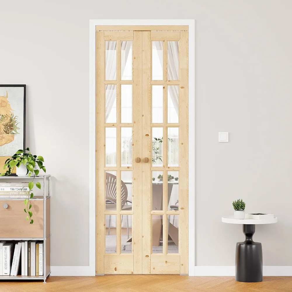 French Pivot Door for 36x80 Opening, 10-Lite Clear Glass Pantry Door, Pine