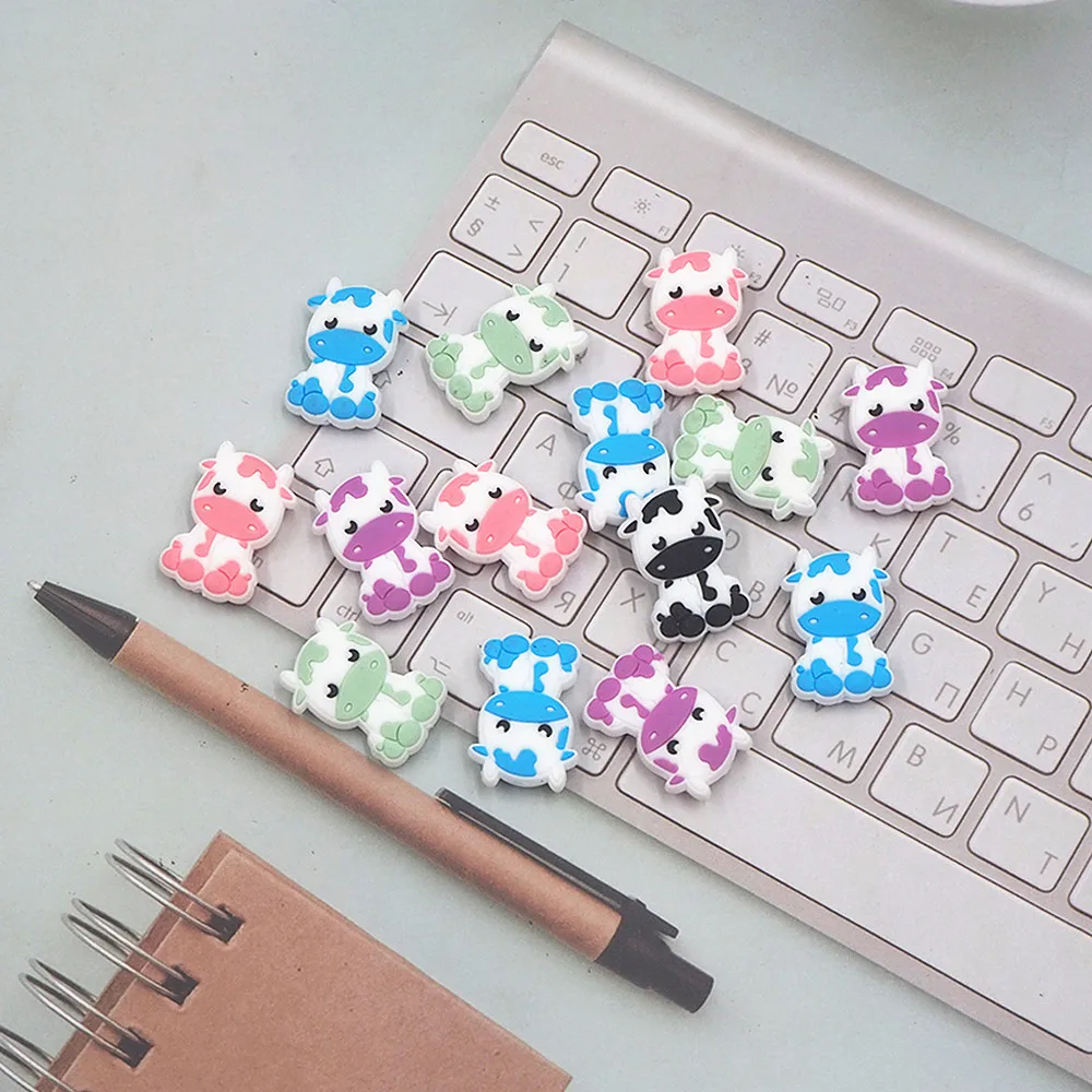 

Chenkai 50PCS Cartoon Cow Silicone Focal Beads For Beadable Pen Silicone Charms for Pen Keychain Making DIY Silicone Characters