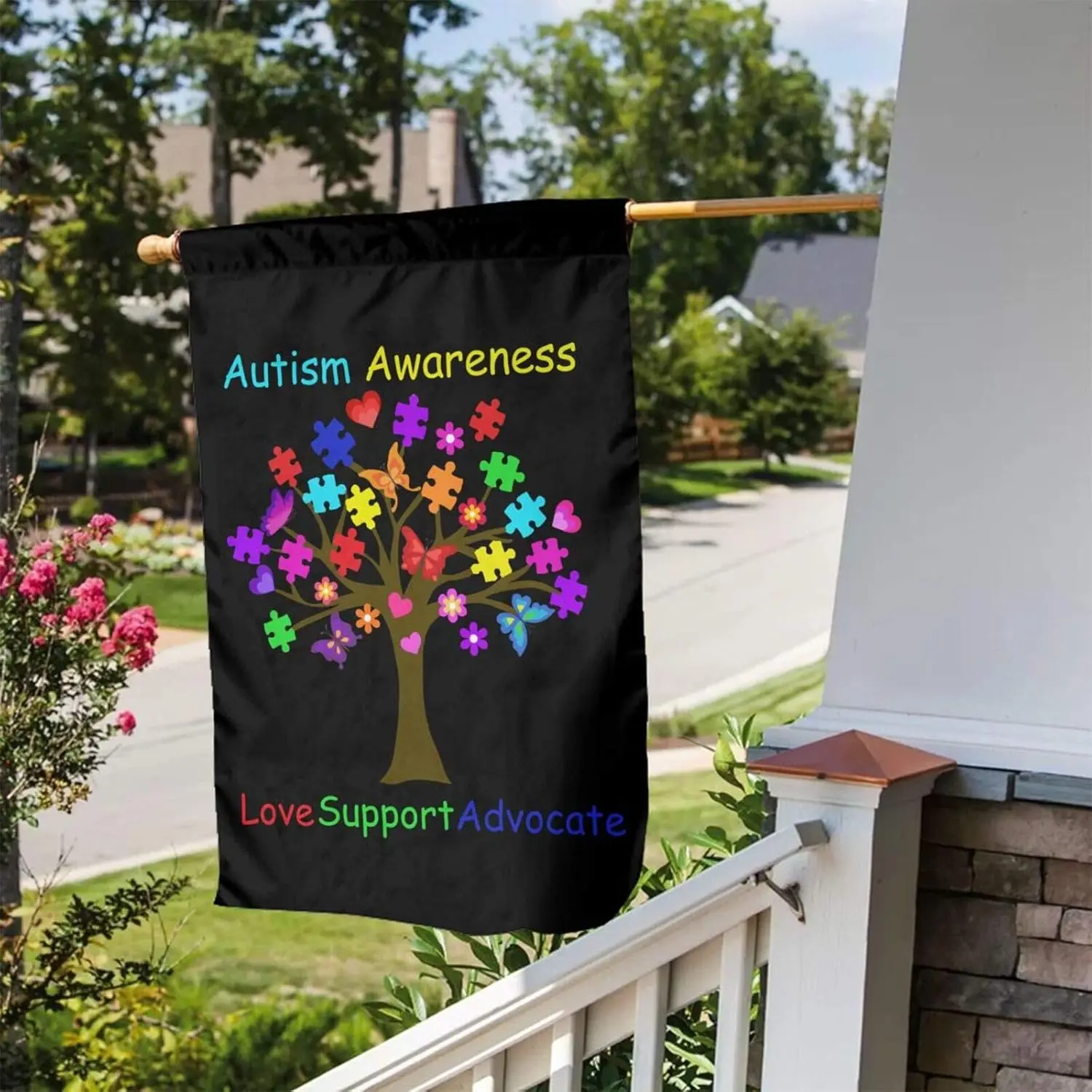 Autism Awareness Tree Love Support Advocate Garden Flag 12x18 Inch Autism Awareness Puzzle Piece Decorative Yard Flag for Ho llp
