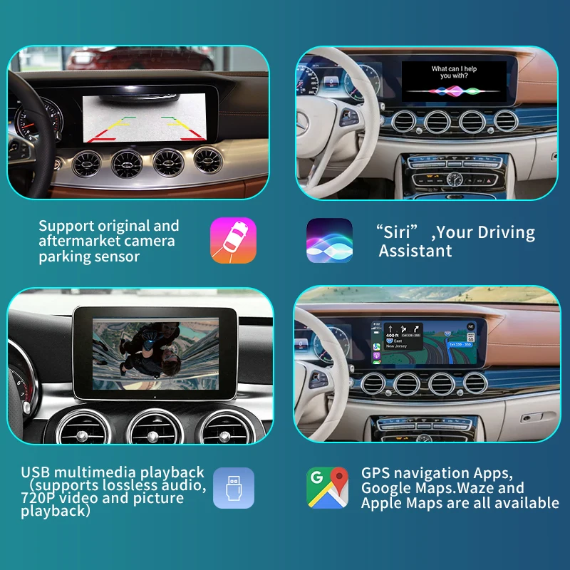 Wireless CarPlay for Mercedes Benz E / C Class W207 W213 W205 , with Android Auto Mirror Link AirPlay Car Play Functions