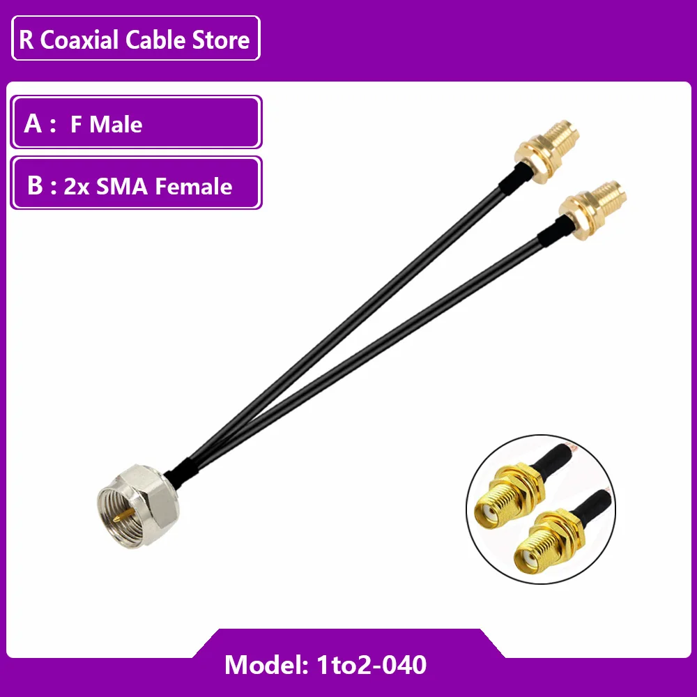 F femmina a 2XSMA maschio connettore a spina tipo Y Splitter combinatore Jumper Pigtail adattatore RF coassiale RG174 cavo WIFI Router Antenna