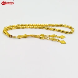 Tasbih Metal gold Color 4x7mm 33 beads muslim Rosary paryer bracelet islamic gift turky Style Jewelry