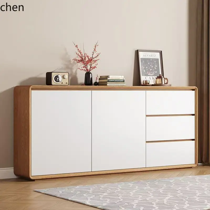 HT Solid Wood Sideboard Wall-Mounted Multi-Functional Living Room Storage Cabinet Small Apartment Sideboard