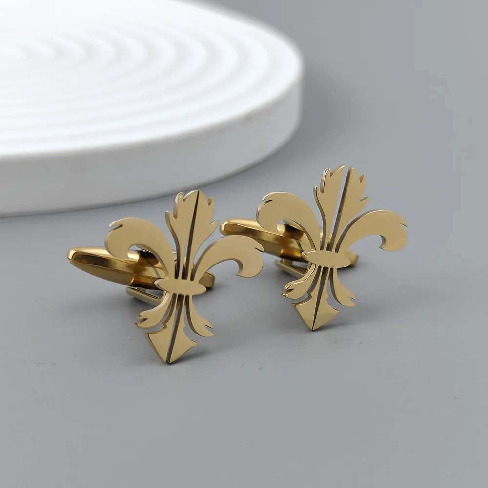 Retro Baroque men\'s cufflink shirt with fashionable lilies, stainless steel high-quality birthday gift, formal wear