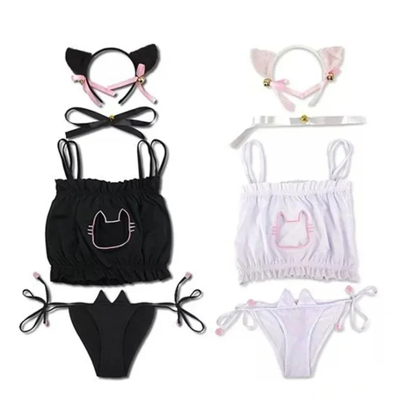 

Women's Cosplay Lingerie Set Cat Girl Perforation Embroidery Lovely Underwears Underpants Suit Kitten Keyhole Cute Sexy Outfit