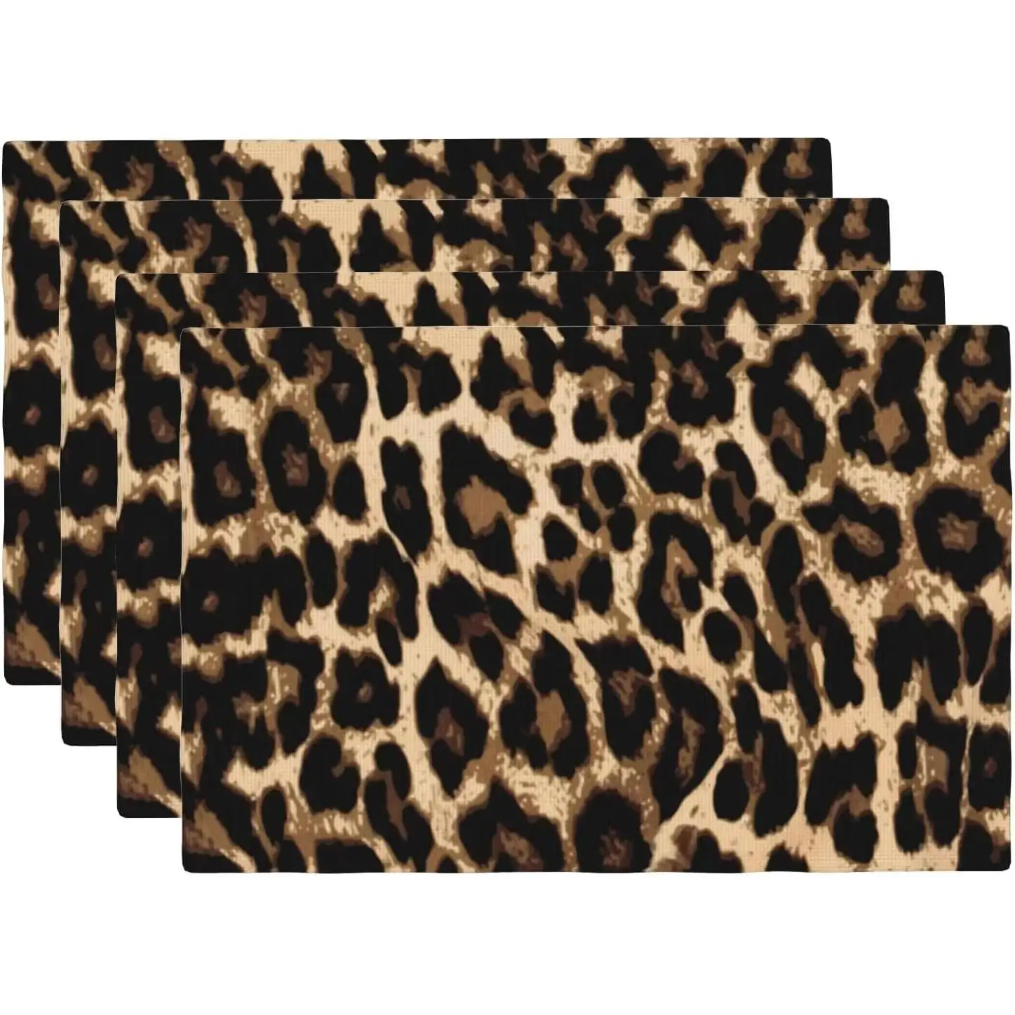 Black Brown Leopard Print Placemats Set of 4 Cheetah Leopard Skin Linen Washable African Wild Animal Placemat Kitchen 12x18 Inch