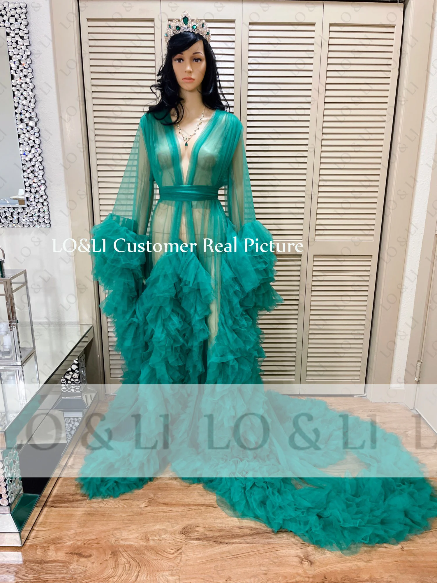 LO & LI-Pijama largo para mujer, vestido de noche para niña, fiesta de boda, con volantes, tul africano, fotografía embarazada, vestidos formales de maternidad