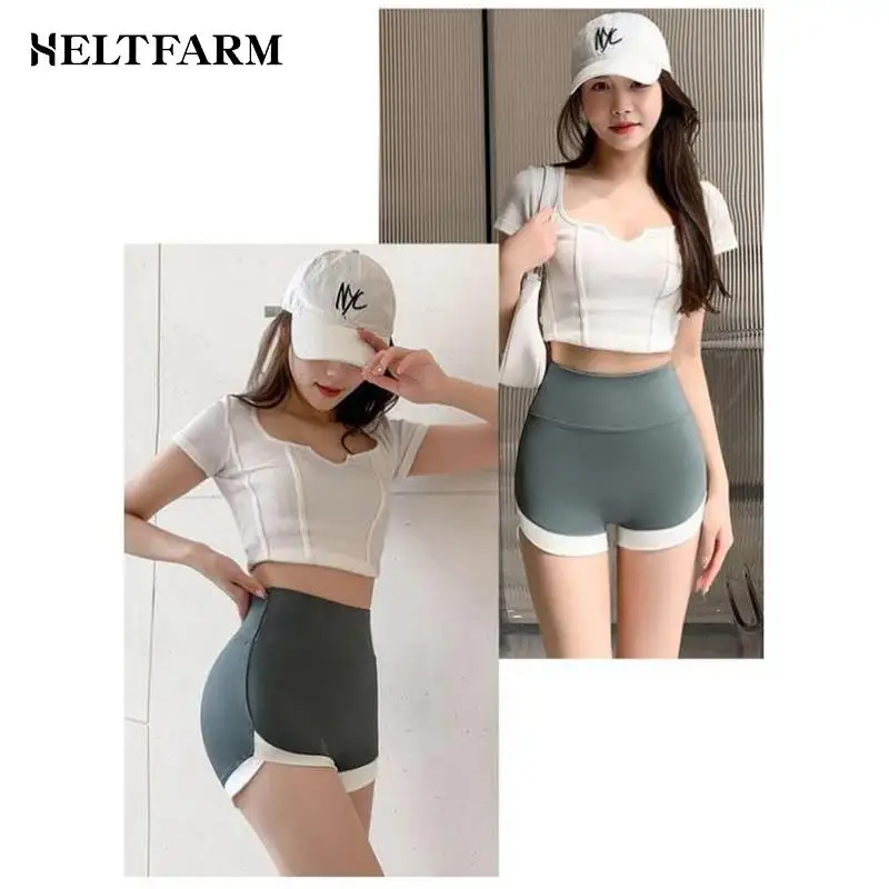 Women's Safety Pants Summer Contrast Shorts High Waist Outer Wear Tight Fit Hip Lift No Embarrassment Thread Yoga Pant