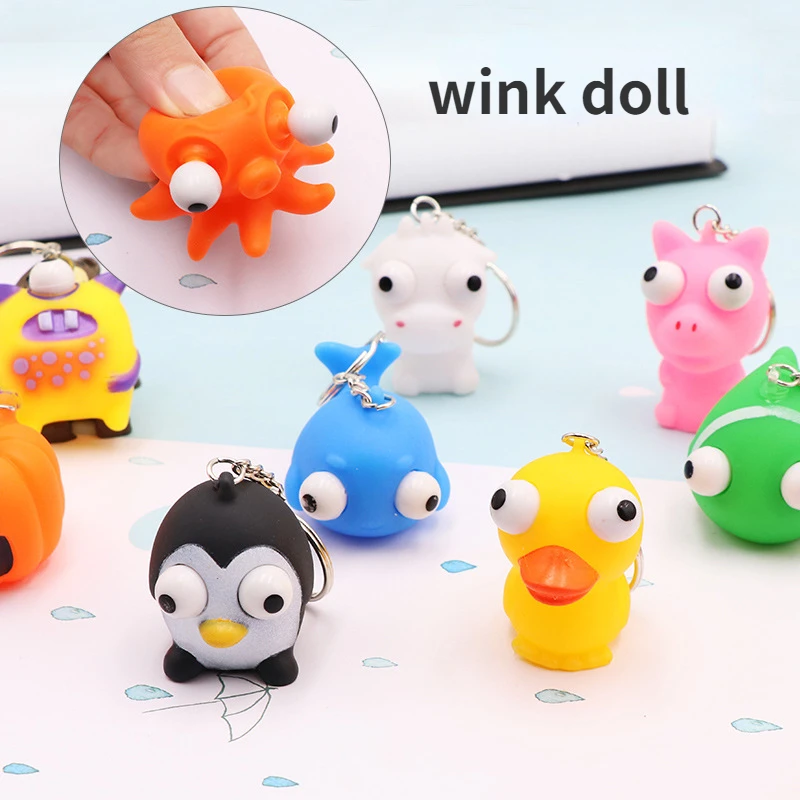 Squeeze Toys for Stress Relief, Squeeze Toys, Eye-squeeze Dolls for Stress Relief and pinching, Pop Eyes with Keychain