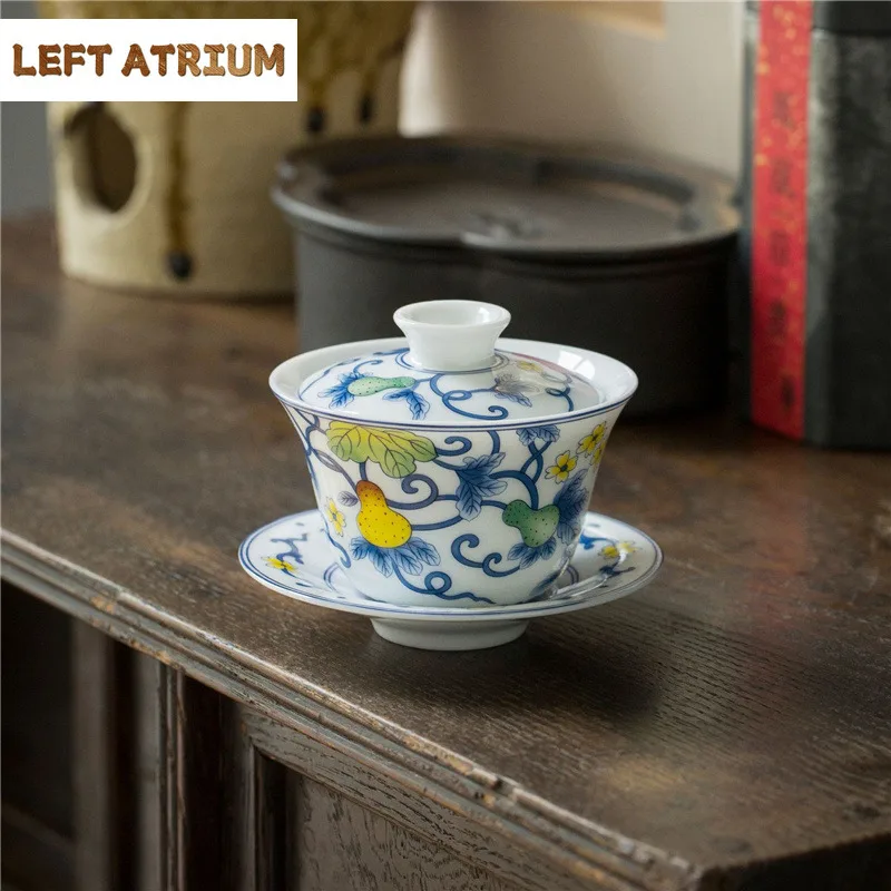 

125 мл Dehua Calabash Белый фарфор GaiWan Пасторальная керамическая чаша ручной работы с крышкой Sancai Чайная чашка Sopera Kung Fu Чайная посуда