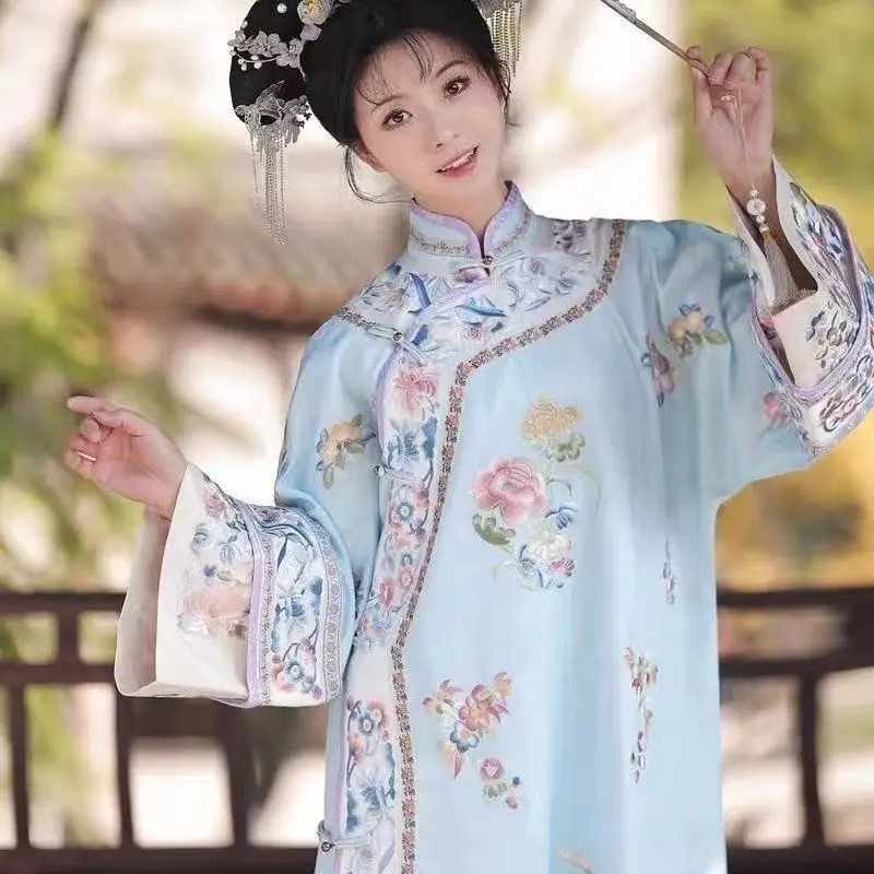 Qing Dynasty Women's Hanfu Palace Style Floral Printing GeGe Clothing Carnival Emperor's Daughter Cosplay Costume