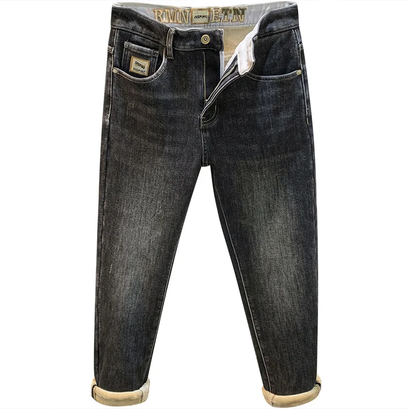 Jeans rembourrés en polaire pour hommes, pantalons en denim épais, résistants au froid, College littératures, chauds, doux, tendance, coupe couvertes, à la mode, hiver