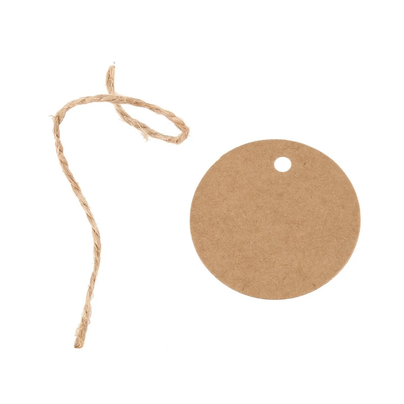 100Pcs Round Kraft Gift Tag With Jute Cord