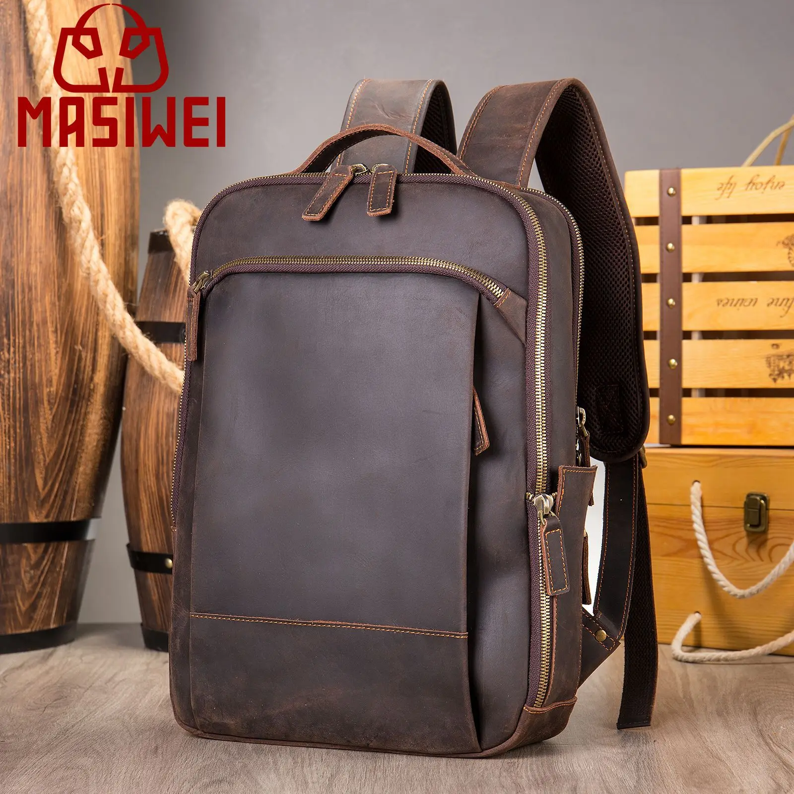 

Large Vintage Crazy Men Backpack Horse Genuine Leather Backpack Laptop Leather Daily Bagpack Male Rucksack Trave Hiking Knapsack