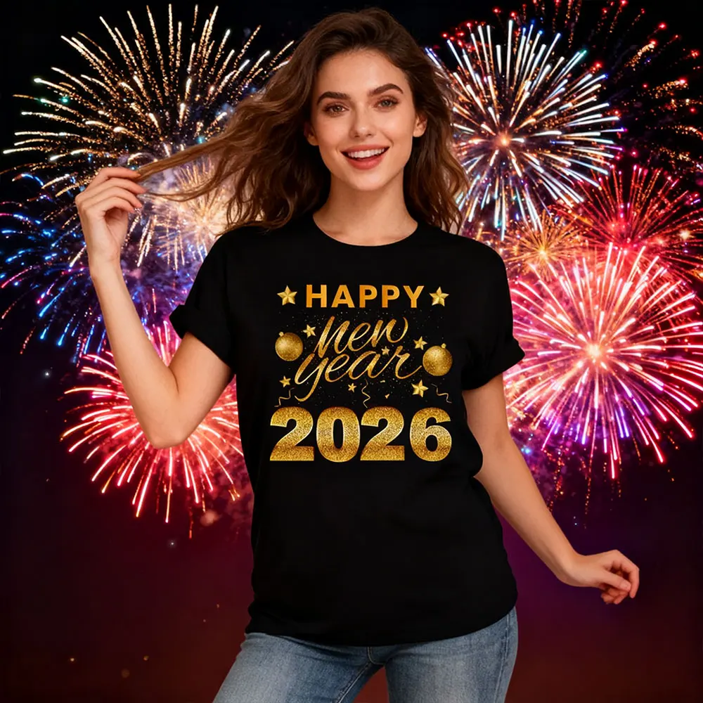 2026 Happy New Year TShirt New Years Eve Party Women Men Shirt Holiday Festival Clothing Fashion Casual Cotton Tee Team Uniforms