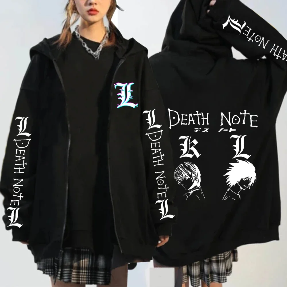 Anime Death Note Ryuk Zipper Hoodie Streetwear Long Sleeve Casual Yagami Light L·Lawliet Sweatshirt Uniex Zip Up Jackets coats