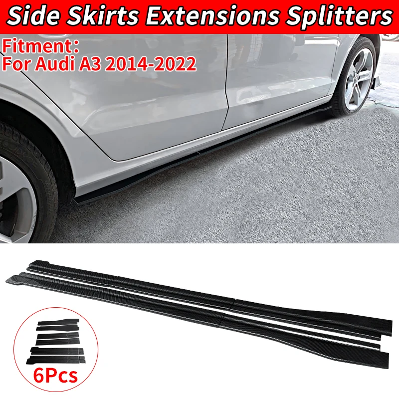 

Car Side Skirt Accessories Extension Rocker Plate Lip Separator Bumper Body Kits Trim For Audi A3 2014-2022 Gloss Black ABS