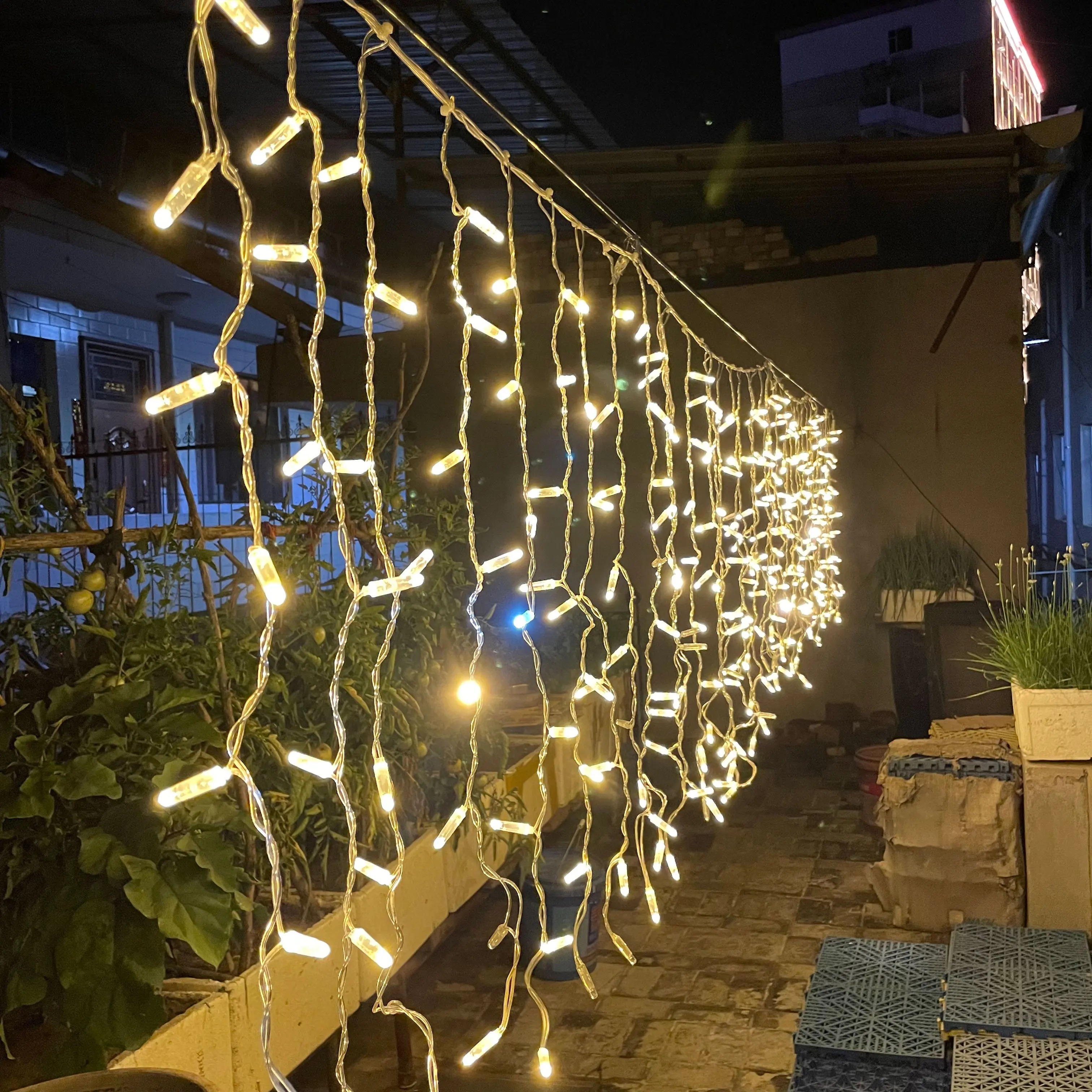 LED lights IP67 ice strip lights 5 meters outdoor waterproof warm white Christmas holiday decoration plug-in lights string weddi