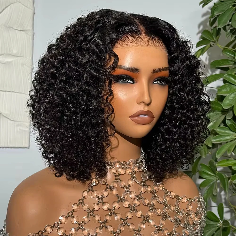 Deep Wave Short Bob Wig 13x4 Lace Frontal Bob Wigs Water Wave Curly Transparent Lace Human Hair Wigs for Women Black Brazilian