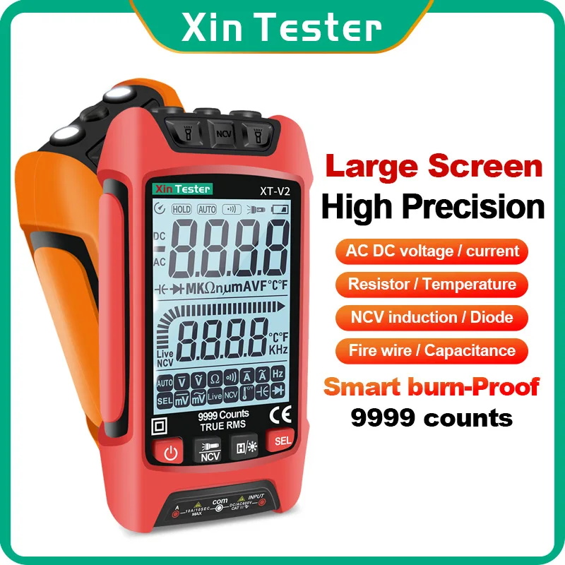 Xin Tester Smart Digital Multimeter 6000 Counts True RMS Auto Electrical Capacitance Meter Temp Resistance Transistor Tester