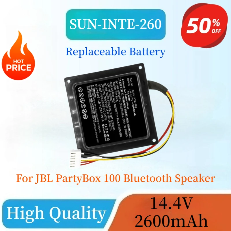 

High Capacity New 14.4V 2600mAh SUN-INTE-260 Replaceable Battery for JBL PartyBox 100 Bluetooth Speaker High Quality