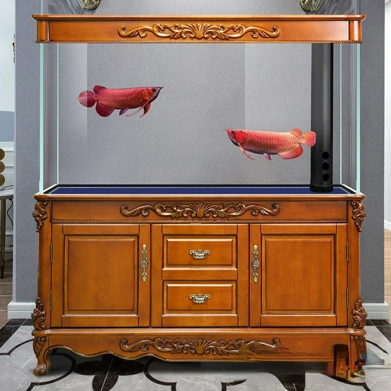 Large High-End Office Bottom Filter Ecology New Super White Dragon Fish Tank Household Solid Wood Solid Wood