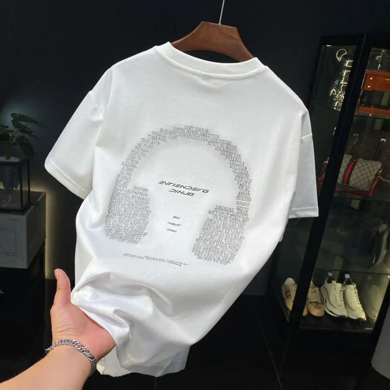 

Новая мужская футболка с коротким рукавом и принтом, белая, из прохладной ткани, свободного кроя, повседневная, в уличном стиле, лето 2026