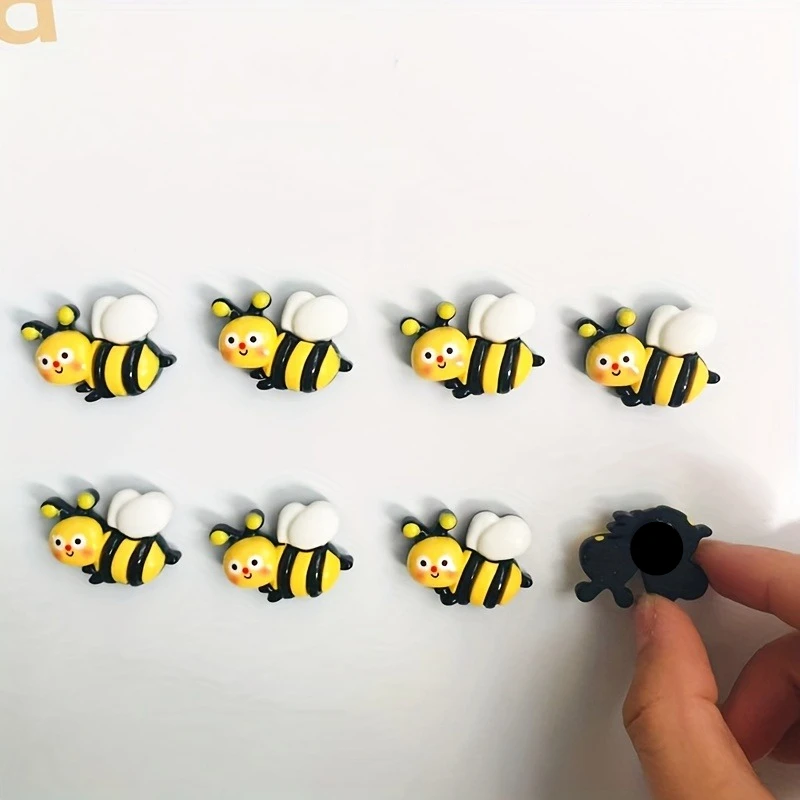 Paquete de 8 imanes de refrigerador de abeja de dibujos animados, juego de imanes de nevera de resina plástica decorativa para cocina, pizarra blanca de oficina