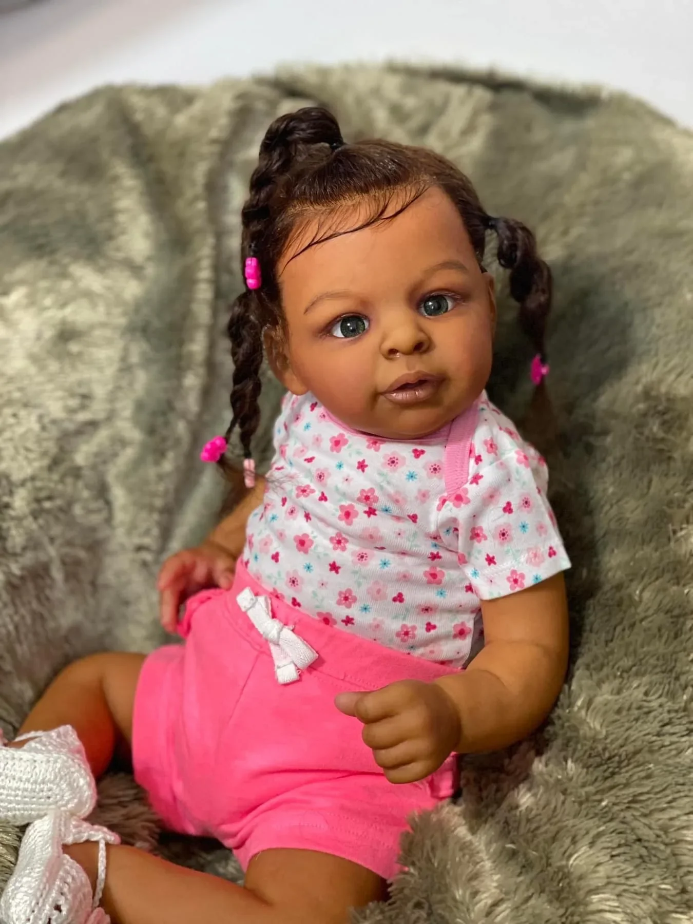 NPK 24Inch Jaylan in Dark Brown Skin Color Soft Body Reborn Toddler African American Cuddly Baby Girl Doll Hand-rooted hair