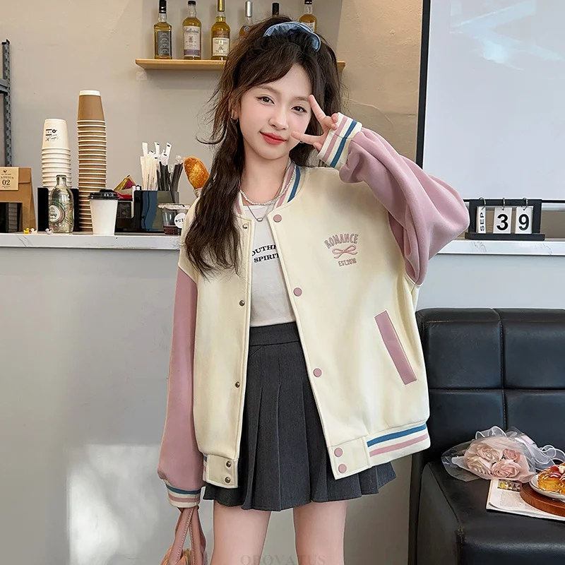 

Korean Style Children Cotton Baseball Uniform Jacket for Teens Girls Elegant Sports Clothing Kids Casual Sporty Coat Outerwear