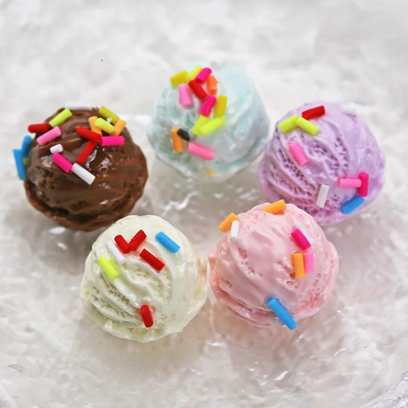 5pcs Mini Ice Cream Scoop Dessert Cream Model Figurine Food Miniature DIY Dollhouse Resin Accessories Decor Craft Ornament