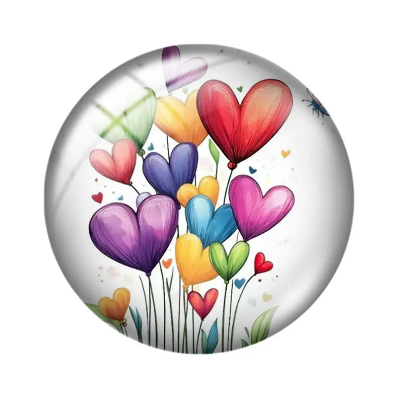 하트 클립아트 10개 12mm/18mm/20mm/25mm 원형 사진 유리 카보숑 데모 플랫 백 제작 재료