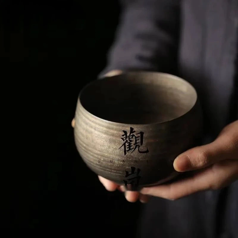 

500ml Handmade Thin Tire Jianshui Japanese Iron Rust Glaze Tea Washing Basin Writing-brush Washer Tea Residue Bucket Chaxi Craft