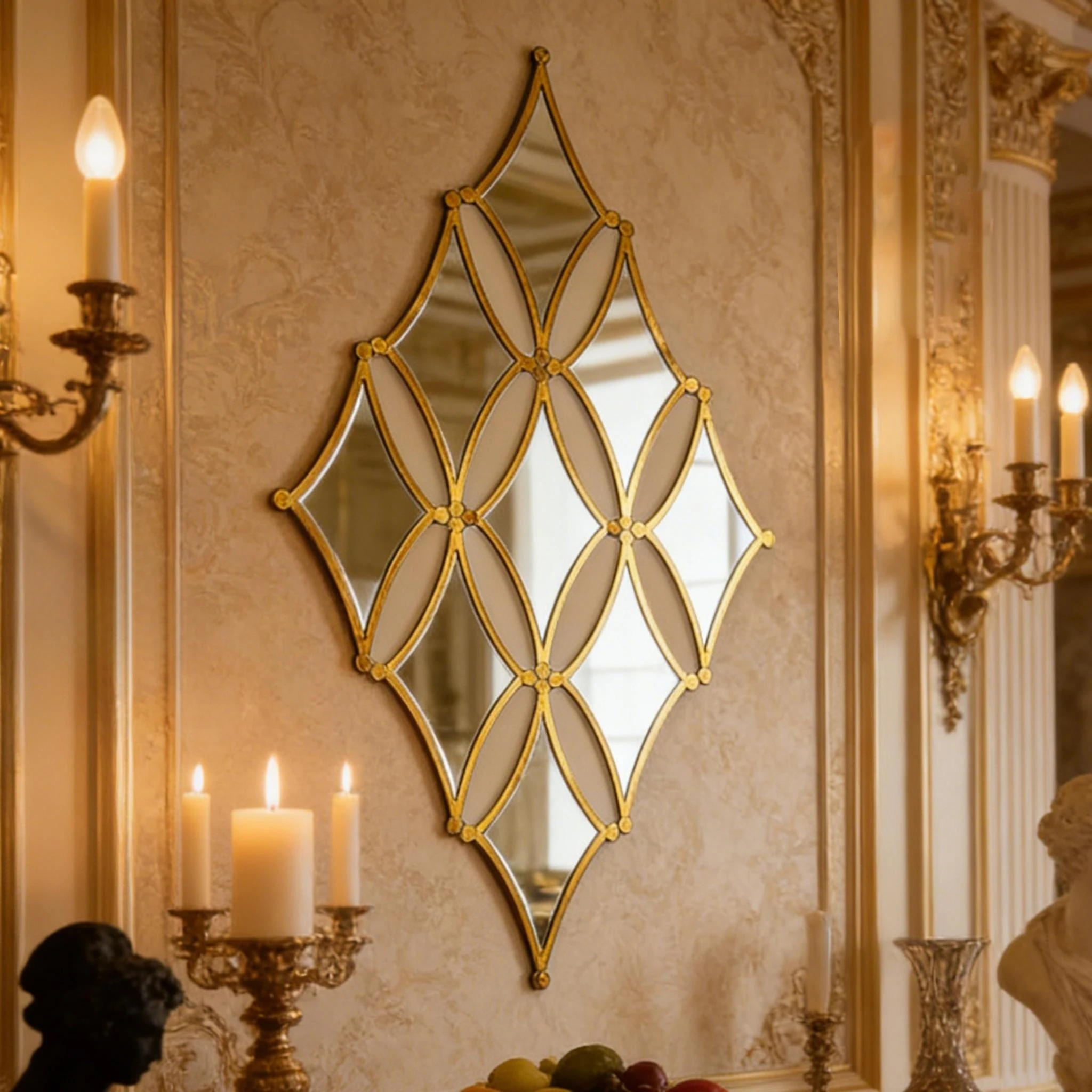 9pcs Acrylic Golden Mirror - French Style Decor Bathroom Wall Mirror, For Bathroom, Living Room, Bedroom Background Wall Decor