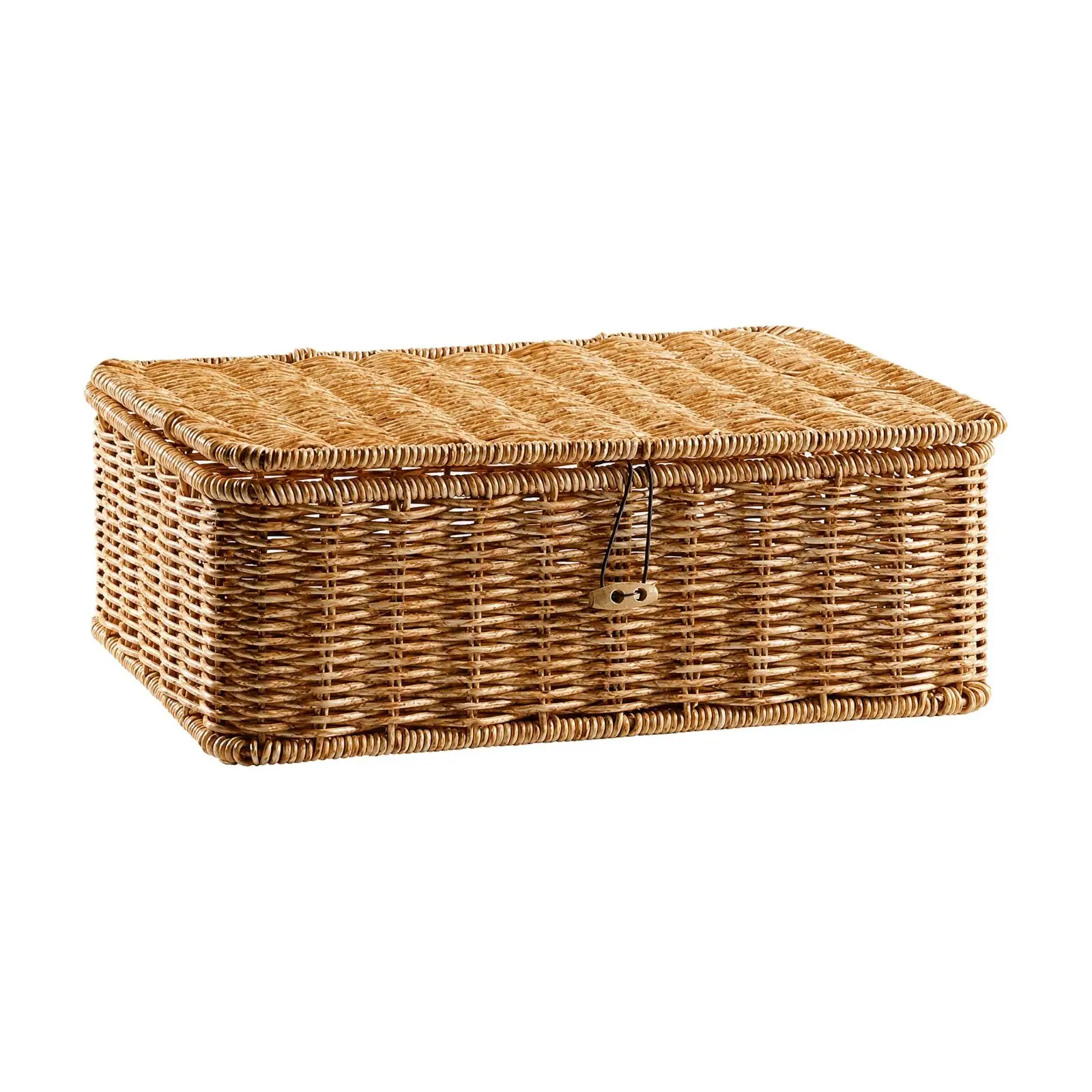 Rectangular Woven Basket with Attached Lid Sturdy Rectangular Lidded Wicker