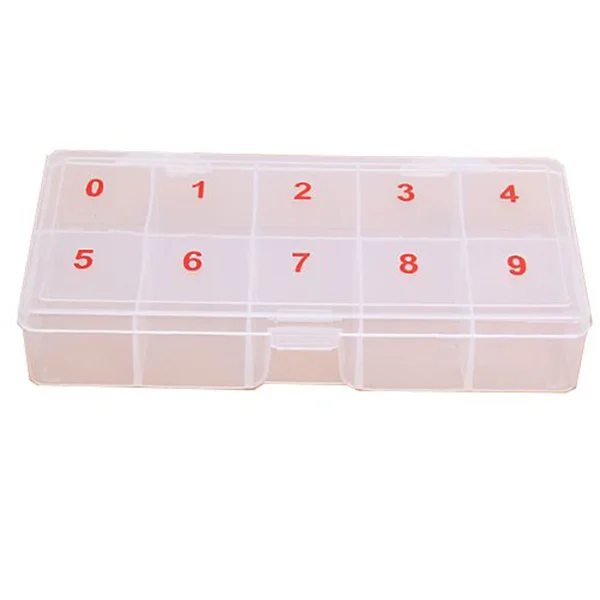 

10-Cell False Nail Tip Storage Box Transparent Durable PP Clear Organizer for Mini Goods Jewelry Beads Nail Tip Box