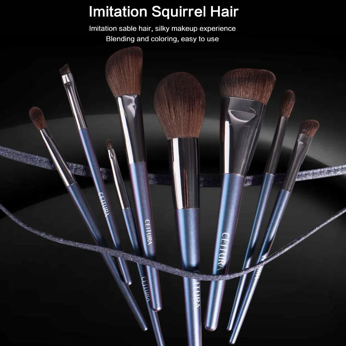 8-teiliges Make-up-Pinsel-Set aus grauem Eichhörnchenhaar mit Aufbewahrungstasche, Geschenkbox für Lidschatten, lose Puderanwendung