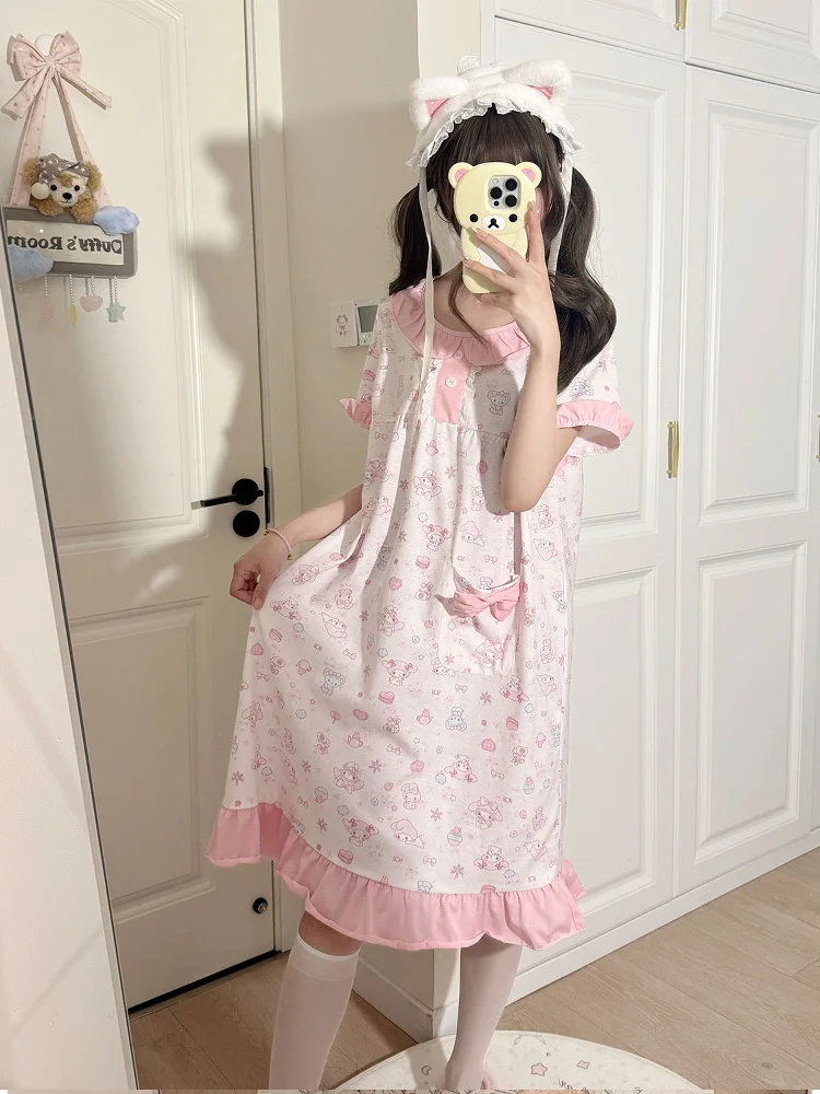 

MeiLetti Doll Collar Pure Cotton Sp Dr Women's Summer Cute Girl Student Dormi Outdoors Home Clothes Set