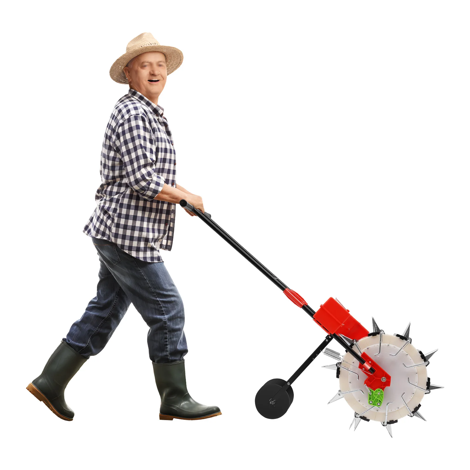Hand Push Roller Seeder Planter Iron ABS Structure 3.75kg Large Capacity Adjustable Sowing Depth 10 Nozzles Quantitative Seeding Machine
